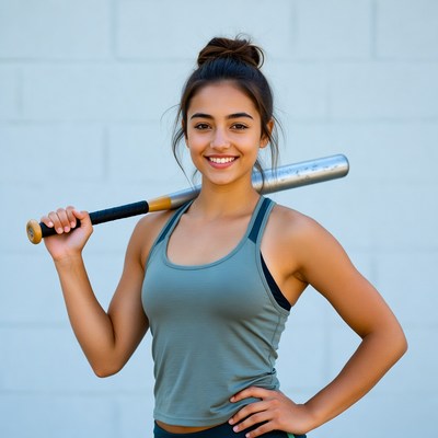 Young athlete holds baseball bat at practice