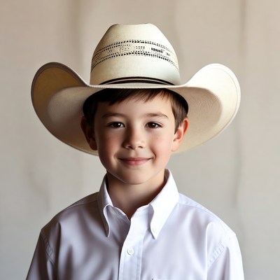 Child wearing cowboy hat indoors