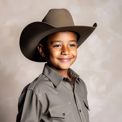 Young boy in cowboy hat smiles