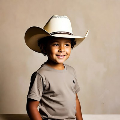 Young boy with cowboy hat smiling