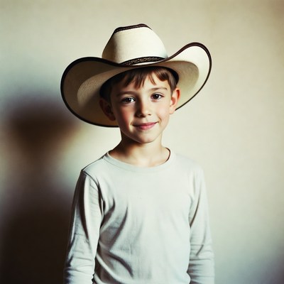 Boy wearing a cowboy hat indoors