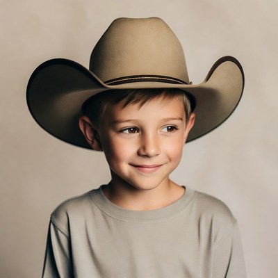 Young boy with cowboy hat smiling