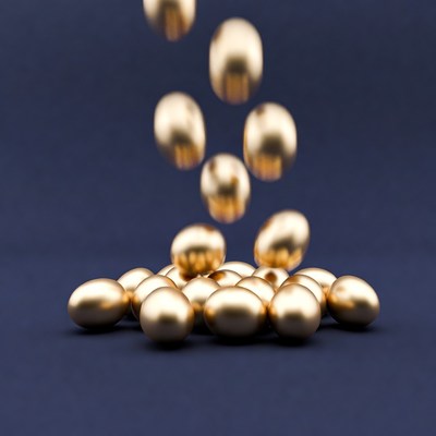 Golden eggs falling onto a pile