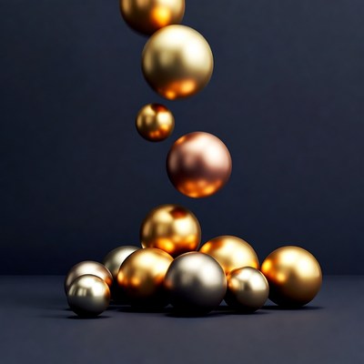 Floating metallic spheres on dark background