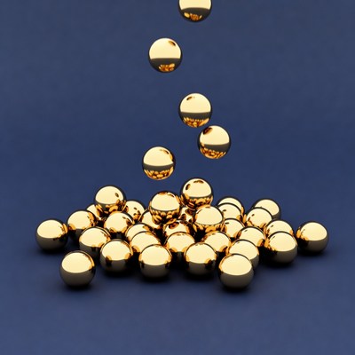 Gold spheres falling on surface