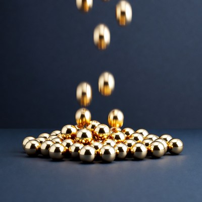 Gold balls fall onto surface