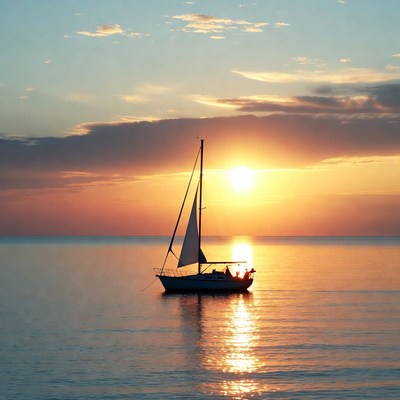 Sailboat at sunset on water