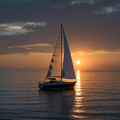 Sailboat at sunset on calm water