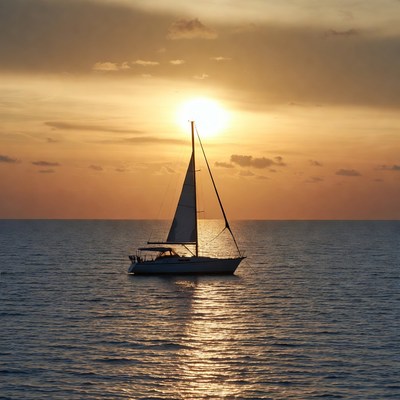 Sailboat at sunset on calm waters