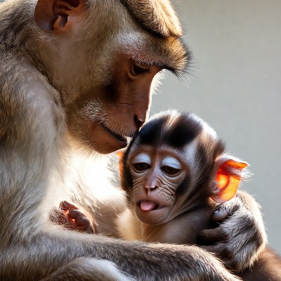 Mother and baby monkey together