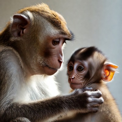 Monkey and baby in close bond