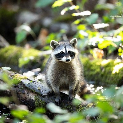 Raccoon at a stream in nature