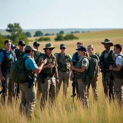 Group of park rangers in field