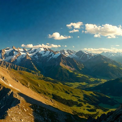 Mountains with snow and green valley