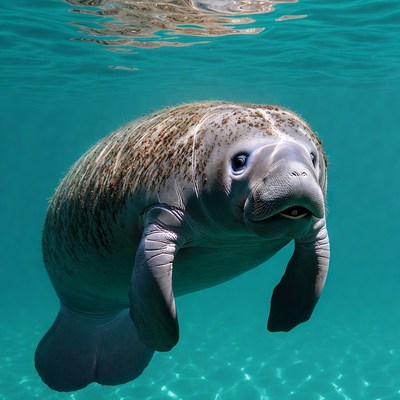 Manatee swimming in clear water