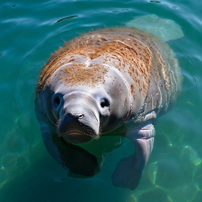 Manatee swims in clear water
