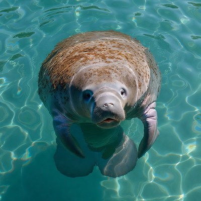 Manatee swimming in clear water