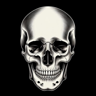 Detailed skull illustration on black background