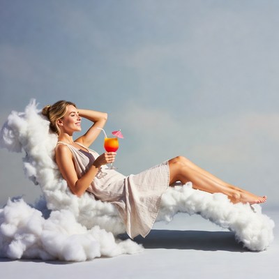 Relaxing on a cloud with a drink