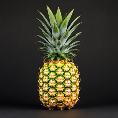 Ripe pineapple against a dark backdrop