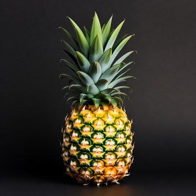Pineapple standing on black background