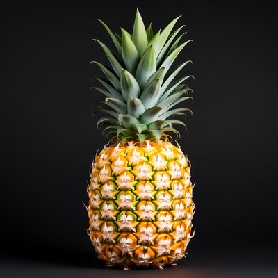 Ripe pineapple stands on black background