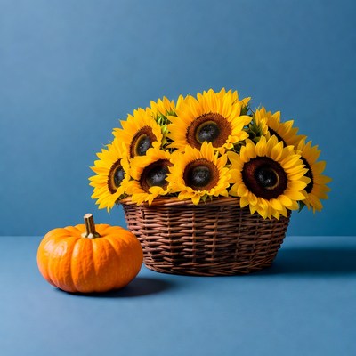 Sunflowers and pumpkin still life