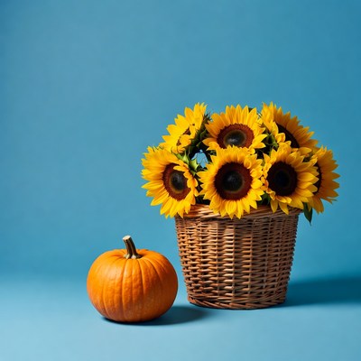 Sunflowers and pumpkin still life