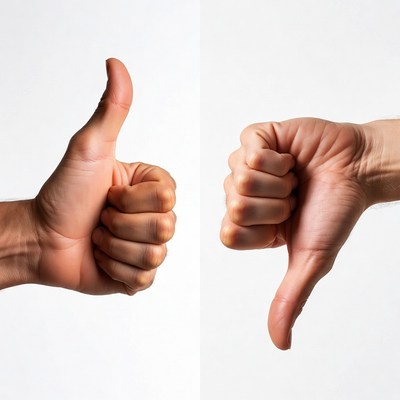 Hands show thumbs up and down gestures