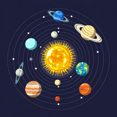 Solar system diagram with planets
