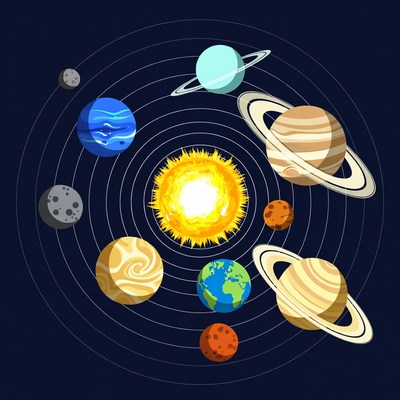 Solar system with planets and sun