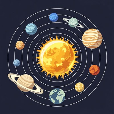 Solar system with planets and sun