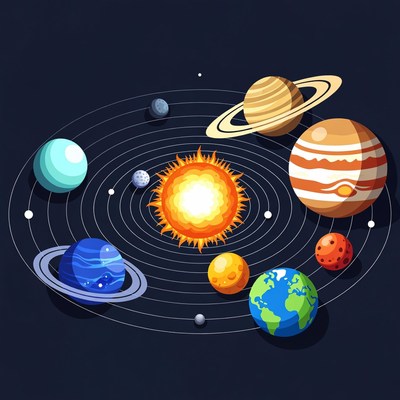Solar system with planets and sun