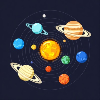 Solar system with planets and sun