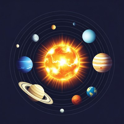 Solar system with planets and sun