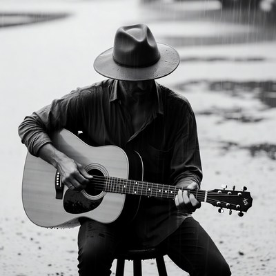 Rainy day guitar playing in nature