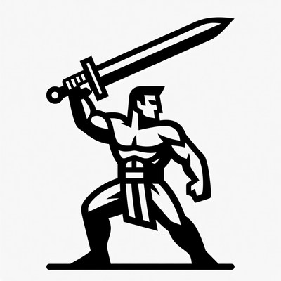 Strong warrior with raised sword