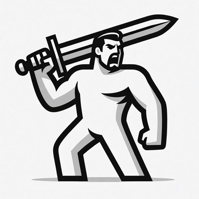 Warrior with sword in battle stance