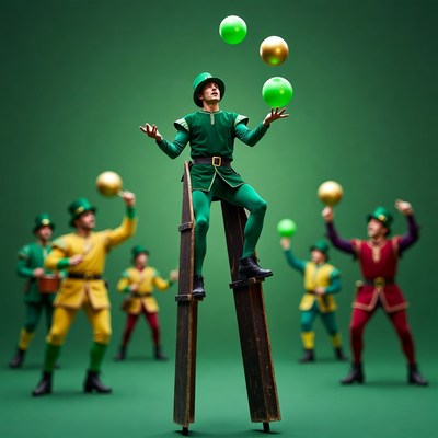 Juggler performs with green balls