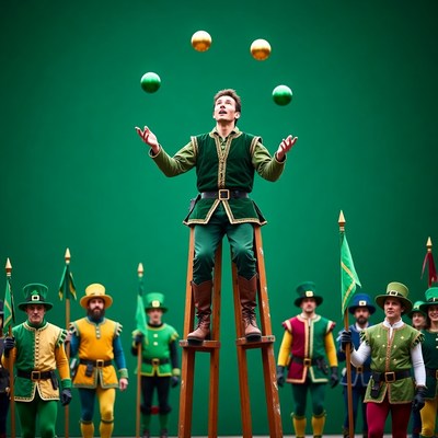 Juggler performs on stilts with crowd