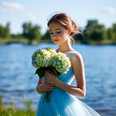 Holding flowers near the water