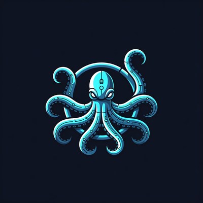 Octopus with robotic features in blue