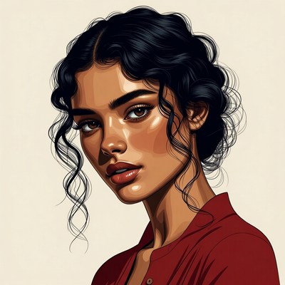 Woman with curly hair in close-up