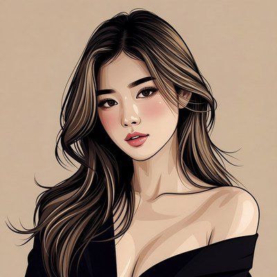 Woman with long hair and black top