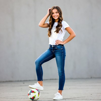 Young person stands with soccer ball