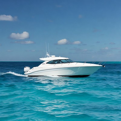 Boat cruising in clear blue water