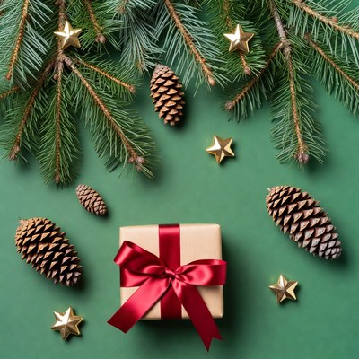 Christmas gift with pine cones