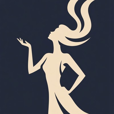 Woman silhouette with flowing hair