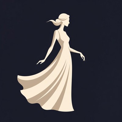 Woman in flowing dress silhouette