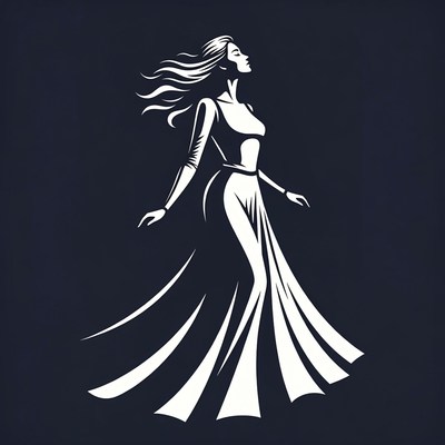 Woman in flowing dress walks gracefully